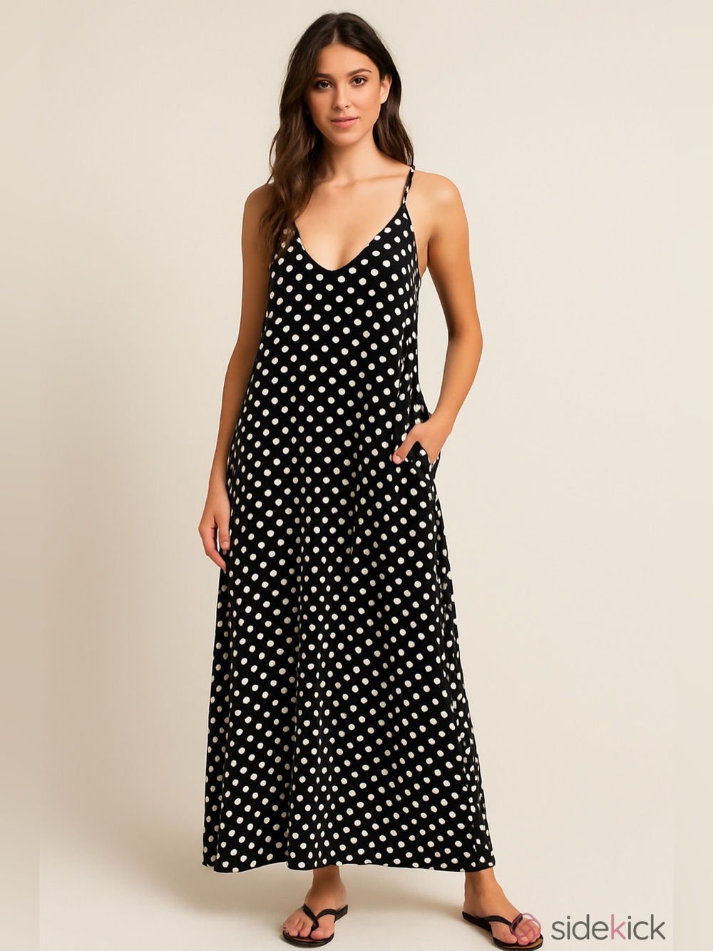Black White Polka Dot Slip Maxi Dress - Small